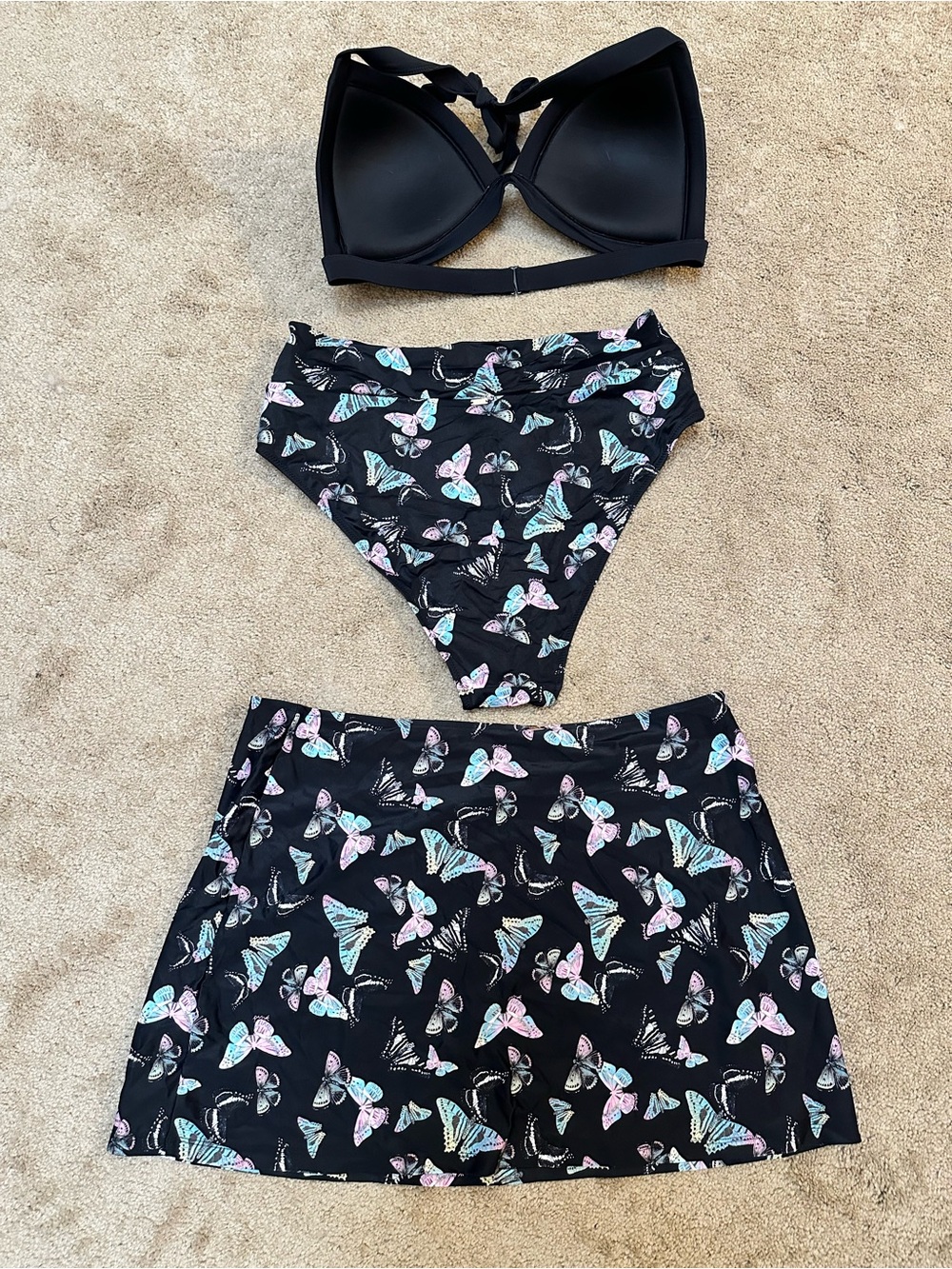 VS PINK Butterfly Push-Up Halter High V-Waist Cheeky Bikini Set W/Skirt L/XL - Picture 3 of 7